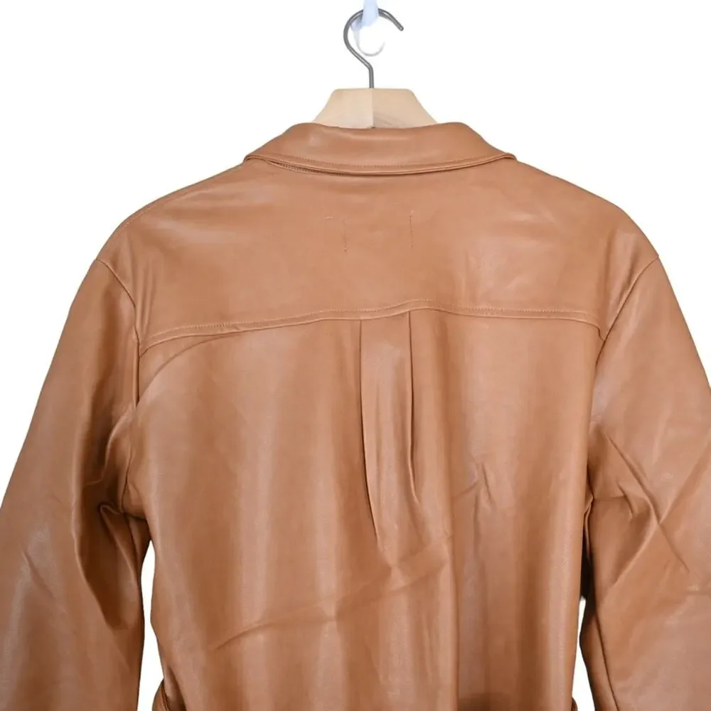 DOLCE CABO Womens M Vegan Leather Short Trench Coat in Camel NEW
